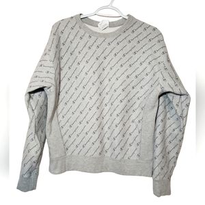 Champion Logo Reverse Weave Sweatshirt Gray Long Sleeves Size Large